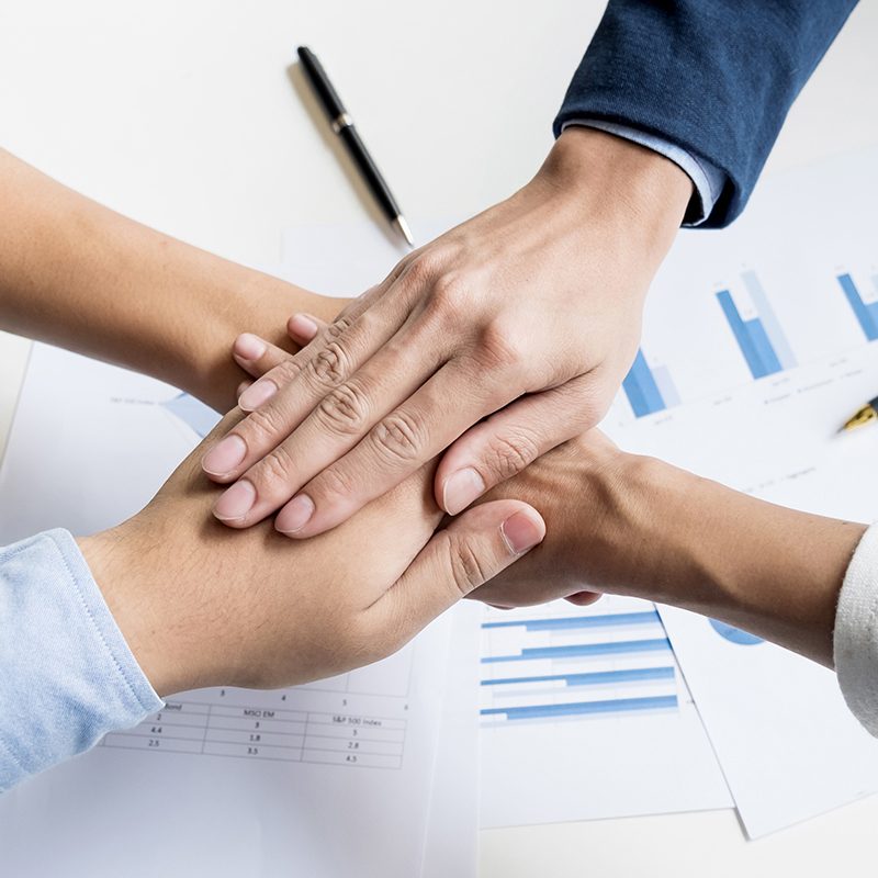 Team collaborating in a successful business meeting